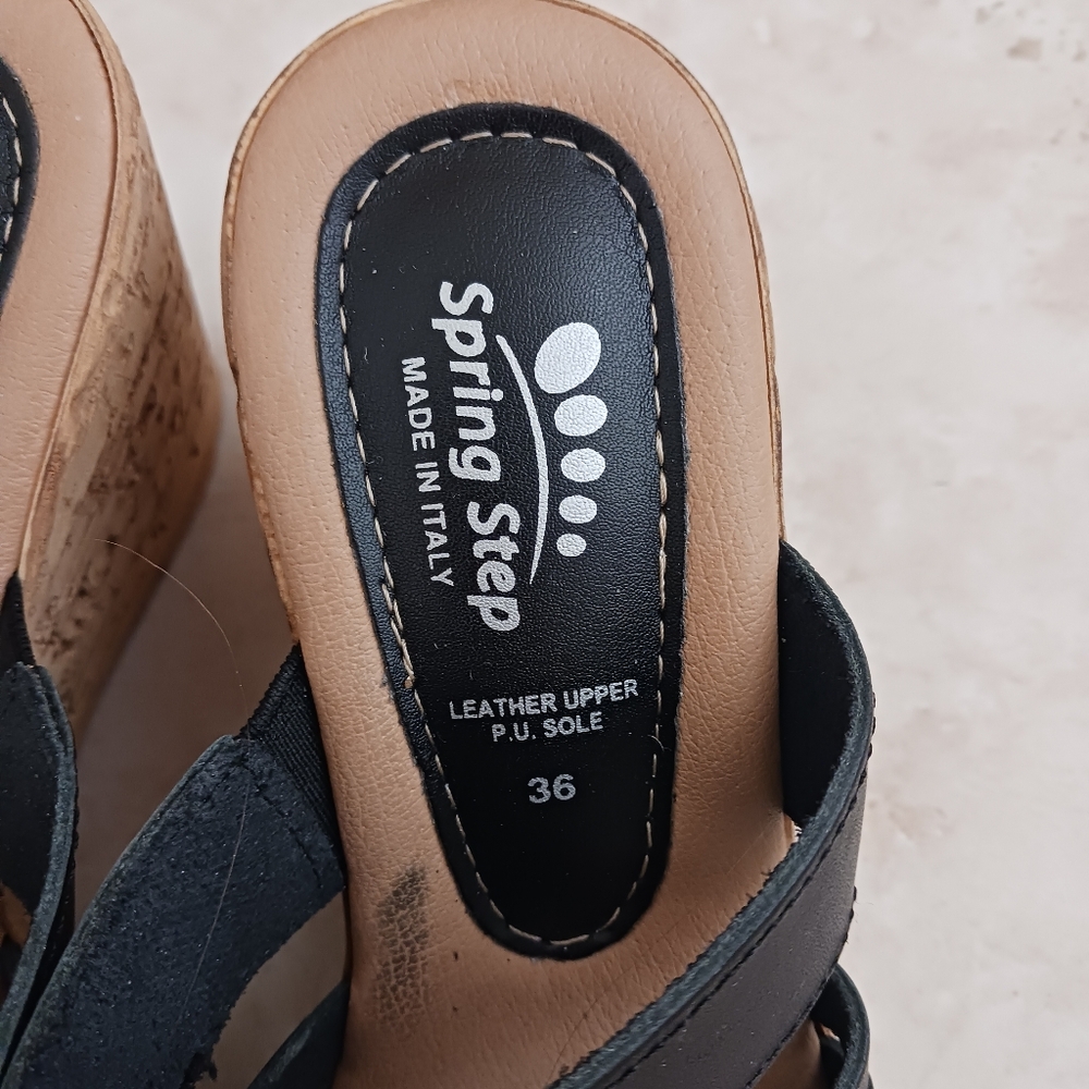 Spring Step Women's Black Sandals with Cork Heels and Flowers Size 36 US 5.5-6 - Picture 8 of 9